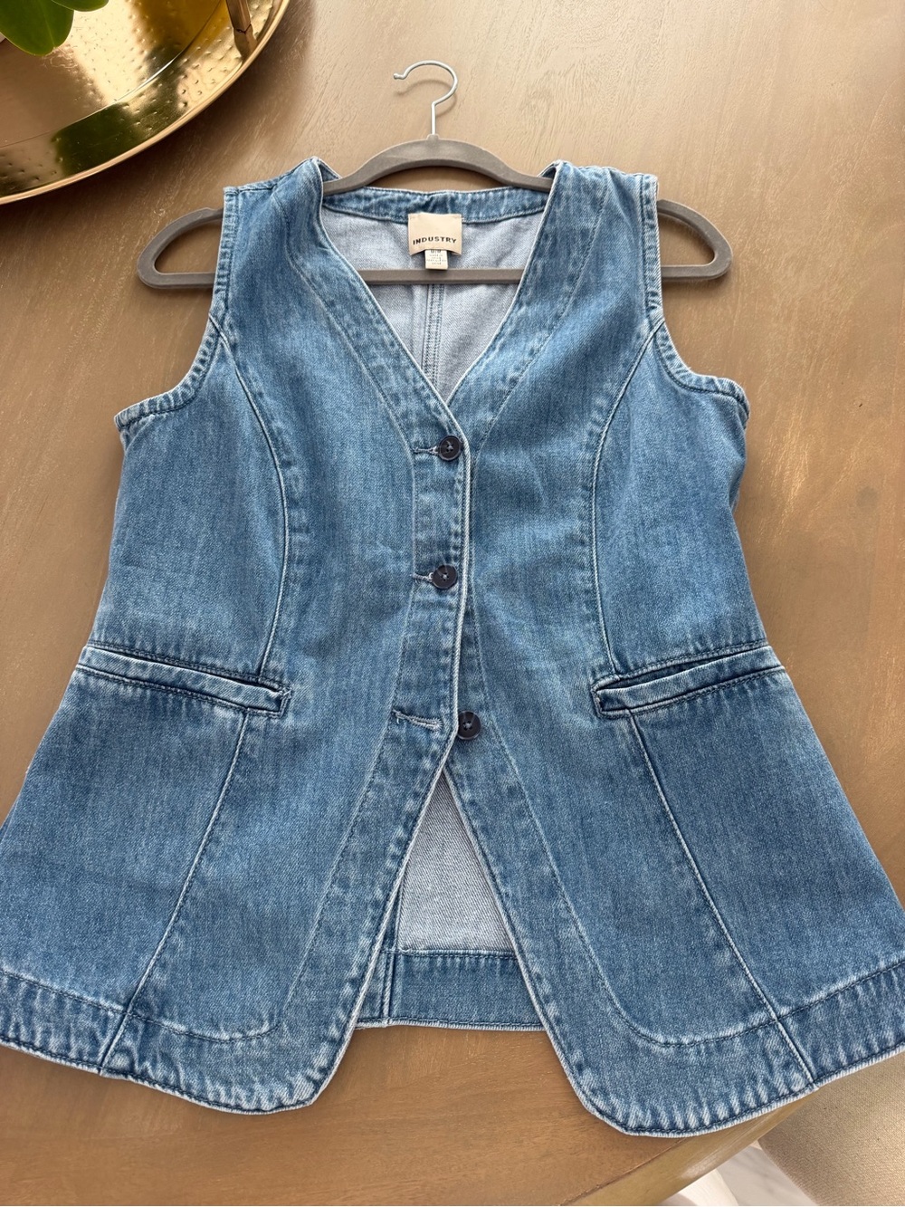 Indigo Denim Button-Front Vest Top